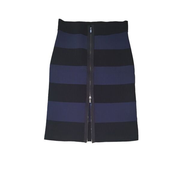 BCBGMaxazria Blue and Black Striped Bandage Bodycon Mini Skirt Small - Picture 3 of 5
